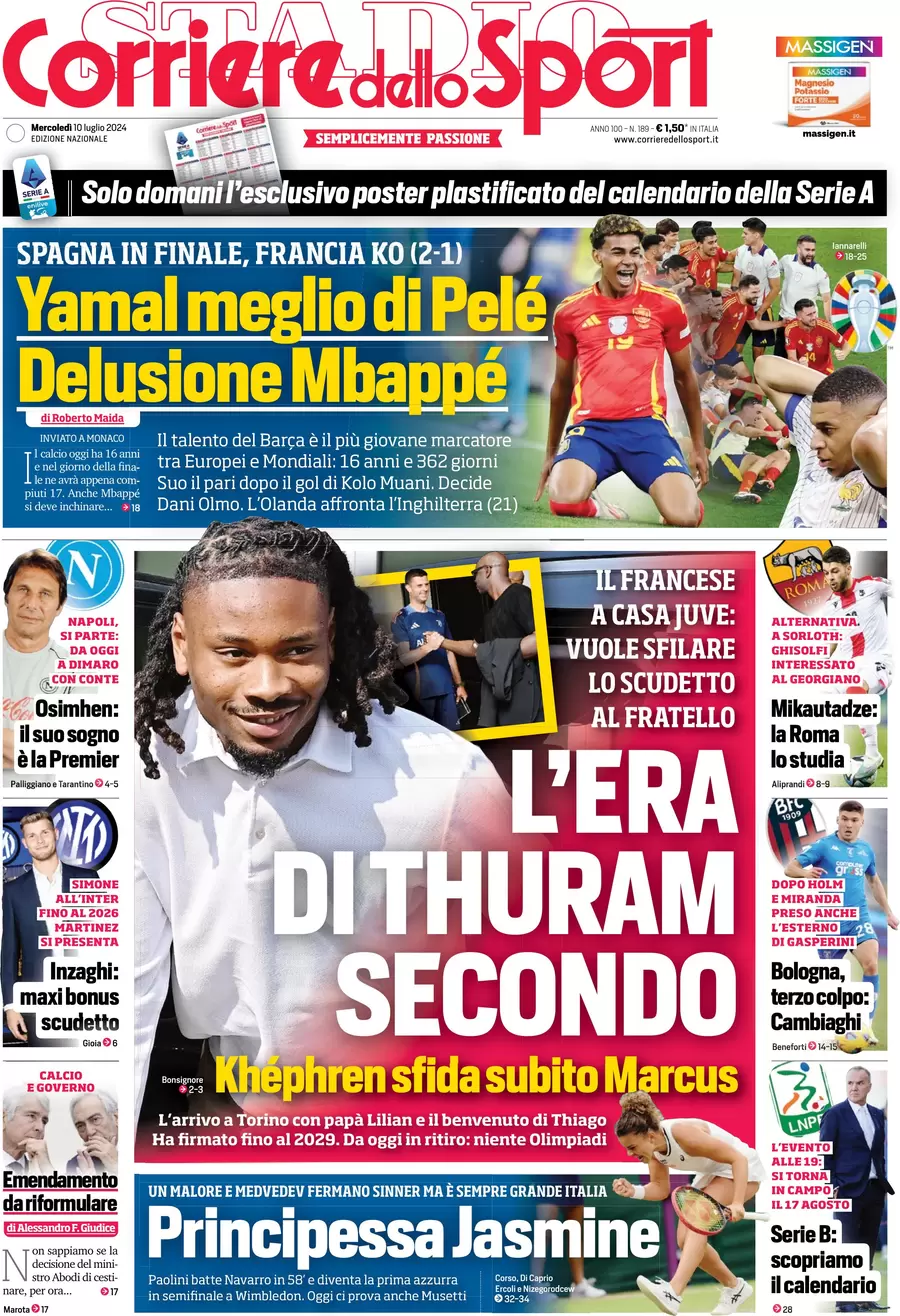 anteprima della prima pagina di corriere-dello-sport del 10/07/2024