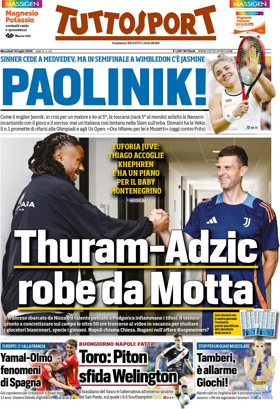 anteprima della prima pagina di tuttosport del 10/07/2024