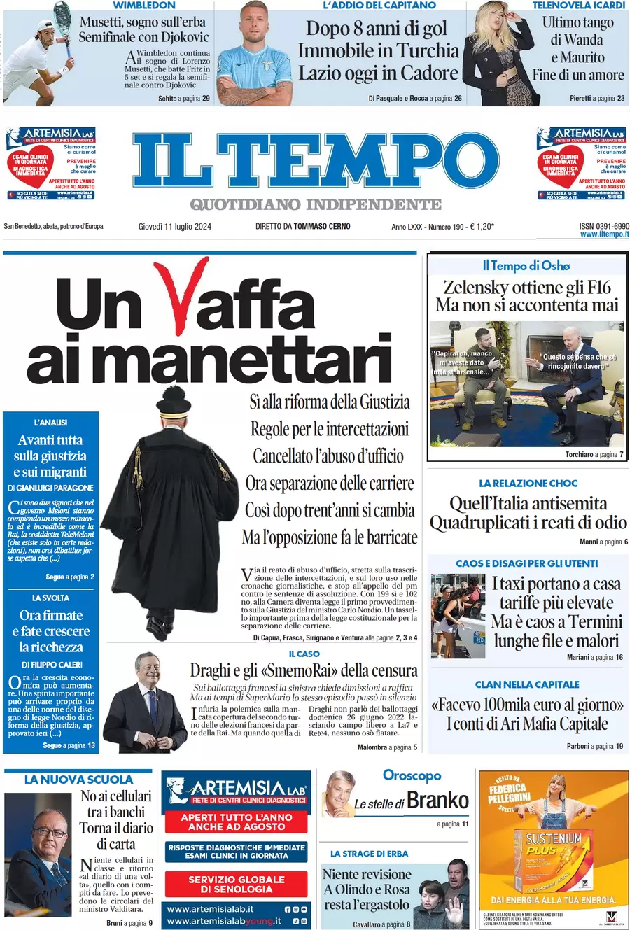 anteprima della prima pagina di il-tempo del 11/07/2024