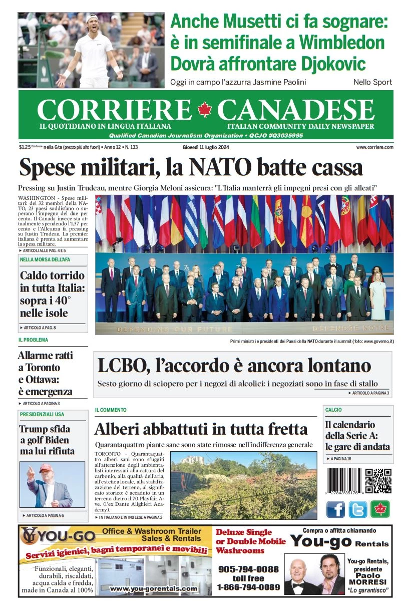 anteprima della prima pagina di corriere-canadese del 11/07/2024