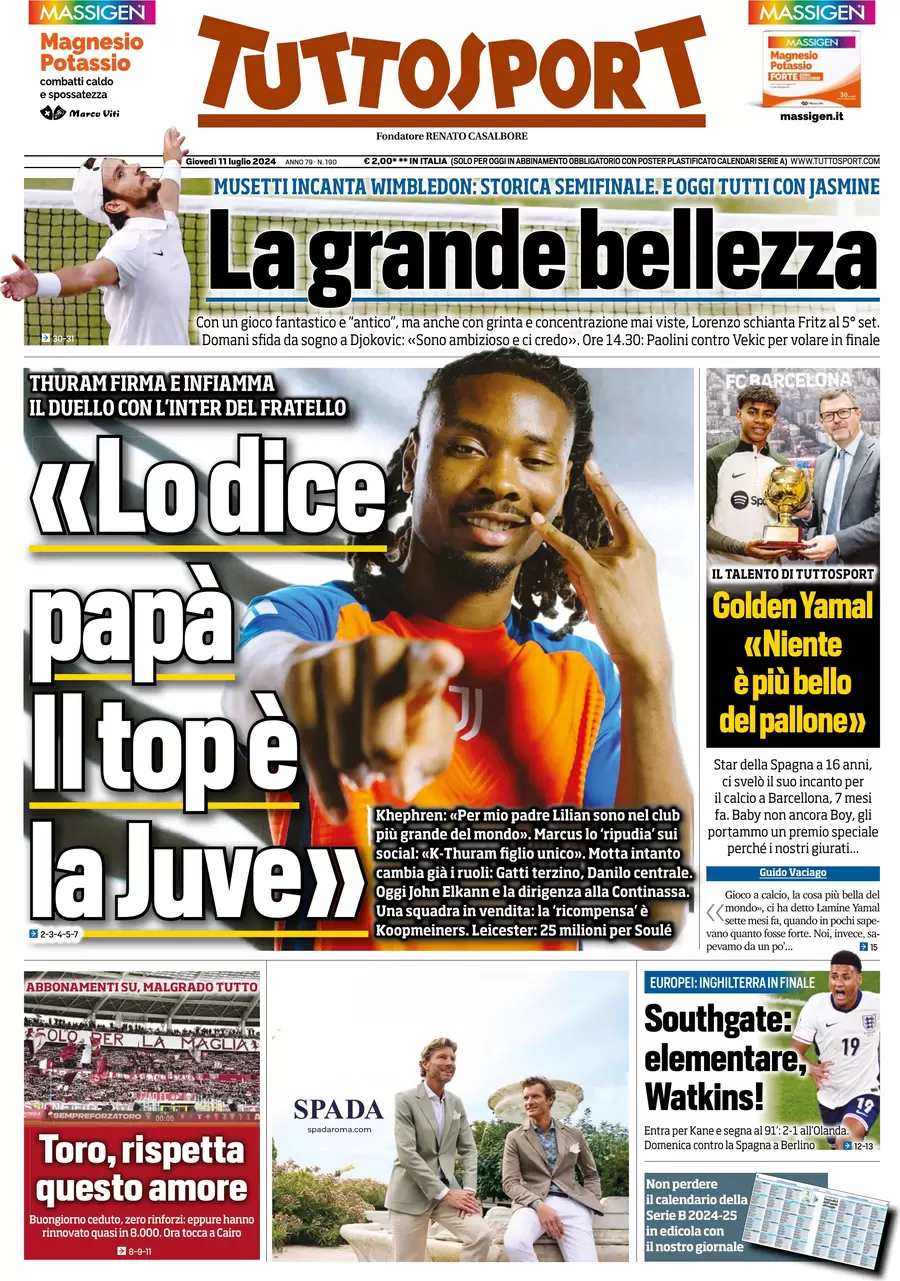 anteprima della prima pagina di tuttosport del 11/07/2024