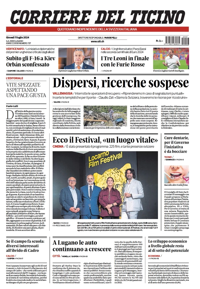 anteprima della prima pagina di corriere-del-ticino del 11/07/2024