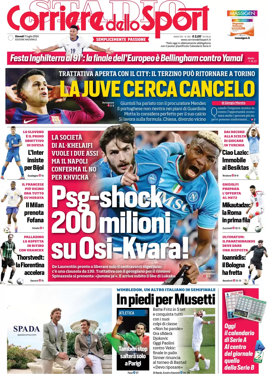 anteprima della prima pagina di corriere-dello-sport del 11/07/2024