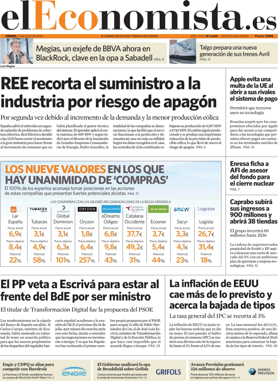 anteprima della prima pagina di el-economista del 12/07/2024