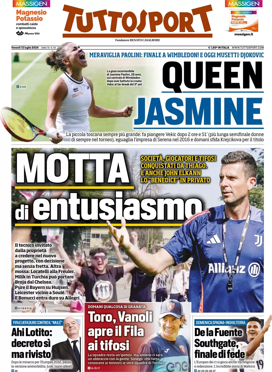 anteprima della prima pagina di tuttosport del 12/07/2024