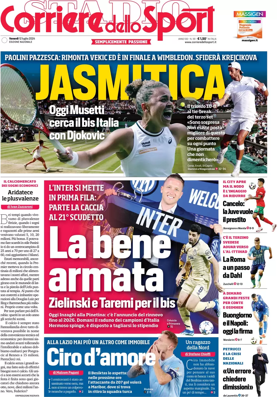 anteprima della prima pagina di corriere-dello-sport del 12/07/2024