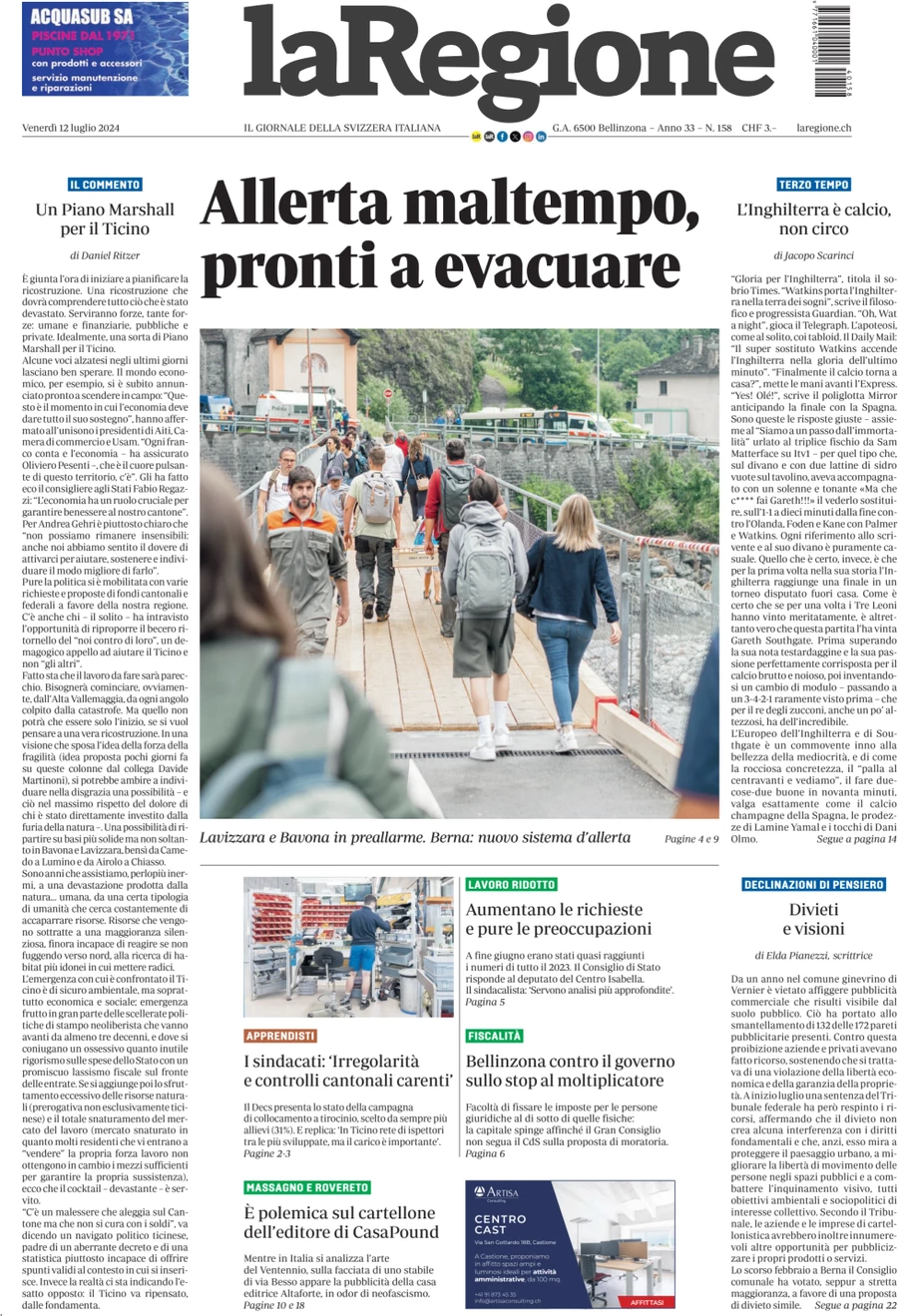 anteprima della prima pagina di la-regione del 12/07/2024