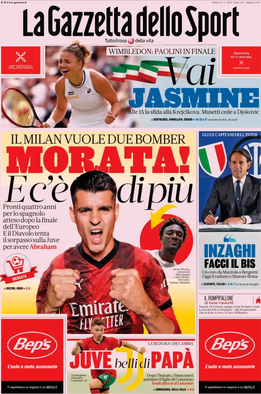 anteprima della prima pagina di la-gazzetta-dello-sport del 13/07/2024