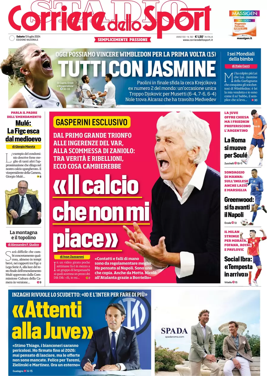 anteprima della prima pagina di corriere-dello-sport del 13/07/2024