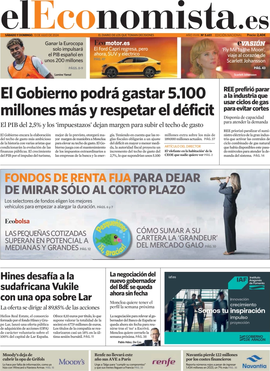 anteprima della prima pagina di el-economista del 13/07/2024