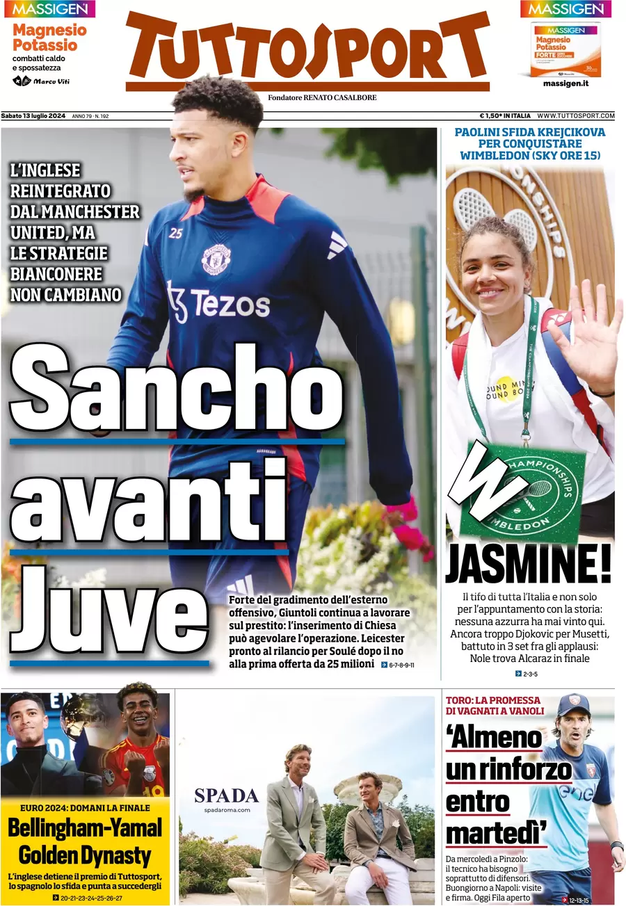 anteprima della prima pagina di tuttosport del 13/07/2024