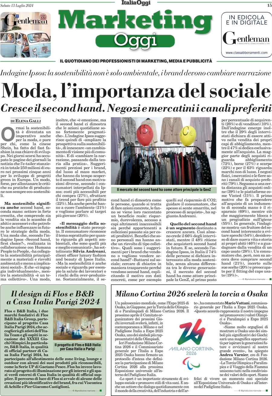 anteprima della prima pagina di marketing-oggi del 13/07/2024