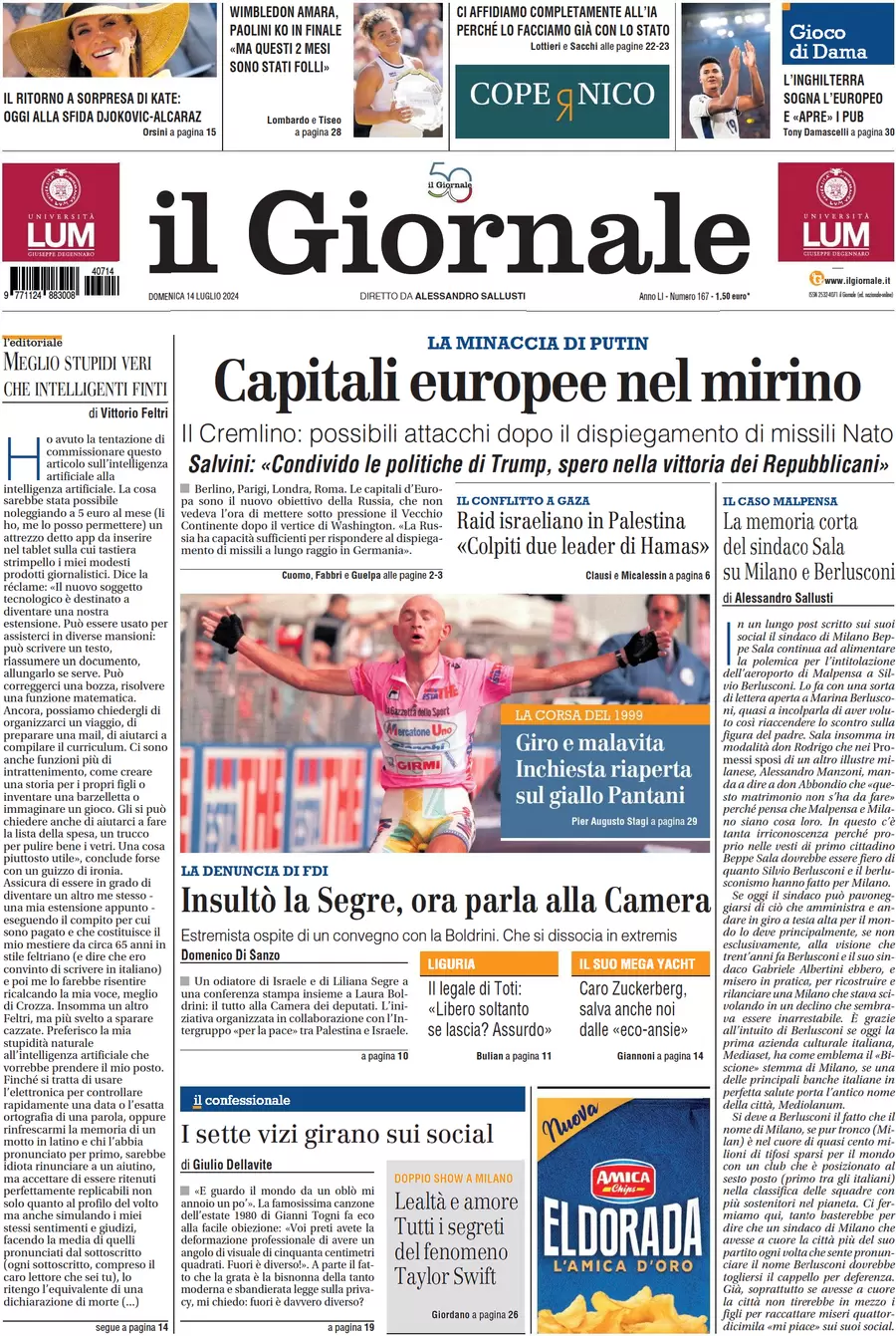 anteprima della prima pagina di il-giornale del 14/07/2024