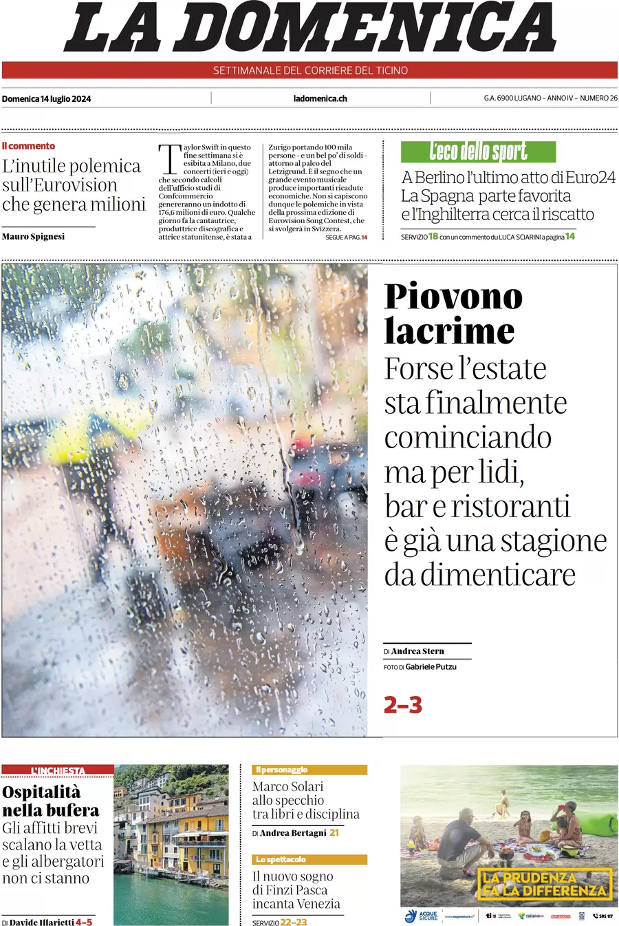 anteprima della prima pagina di corriere-del-ticino del 14/07/2024