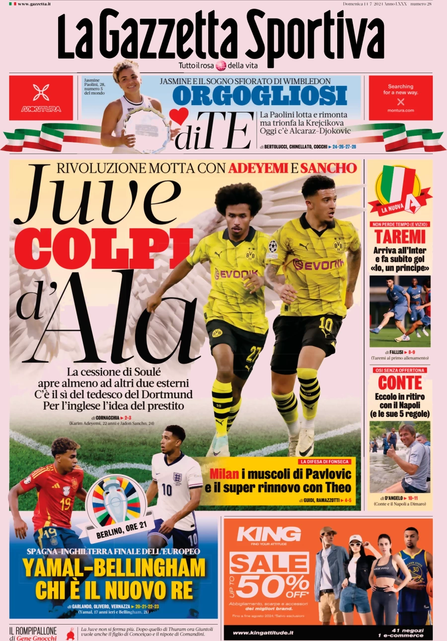 anteprima della prima pagina di la-gazzetta-dello-sport del 14/07/2024