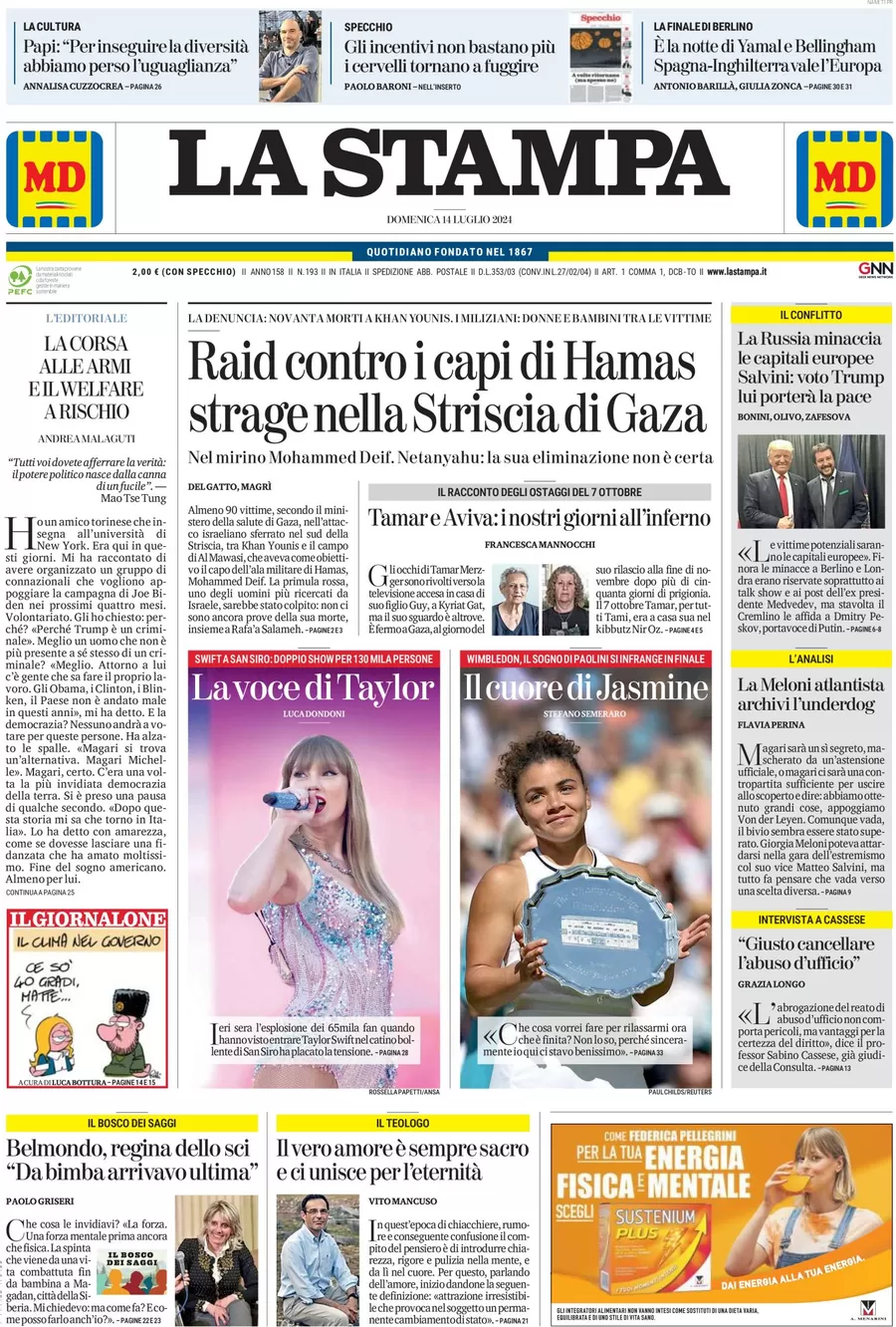 anteprima della prima pagina di la-stampa del 14/07/2024