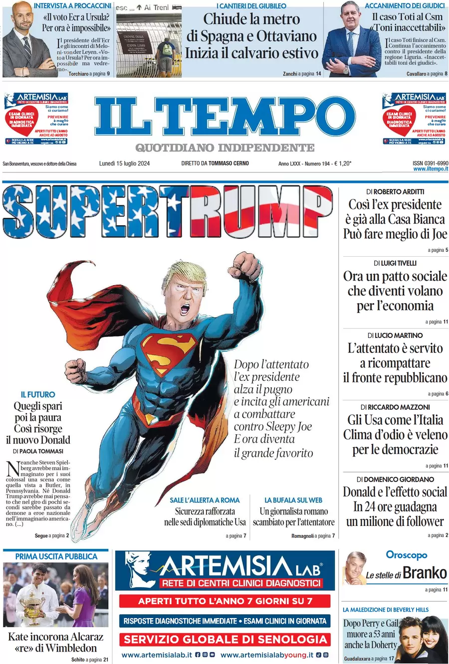 anteprima della prima pagina di il-tempo del 15/07/2024