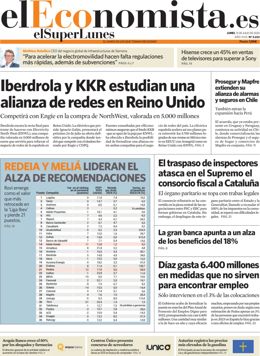 anteprima della prima pagina di el-economista del 15/07/2024