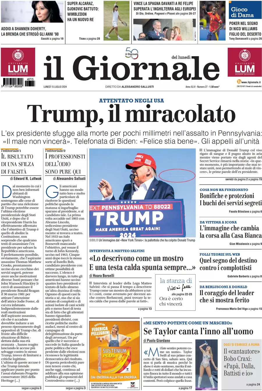 anteprima della prima pagina di il-giornale del 15/07/2024