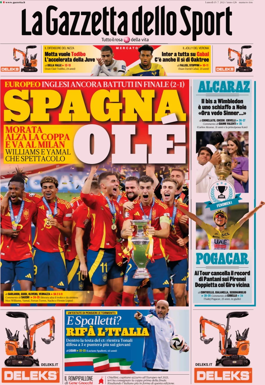 anteprima della prima pagina di la-gazzetta-dello-sport del 15/07/2024