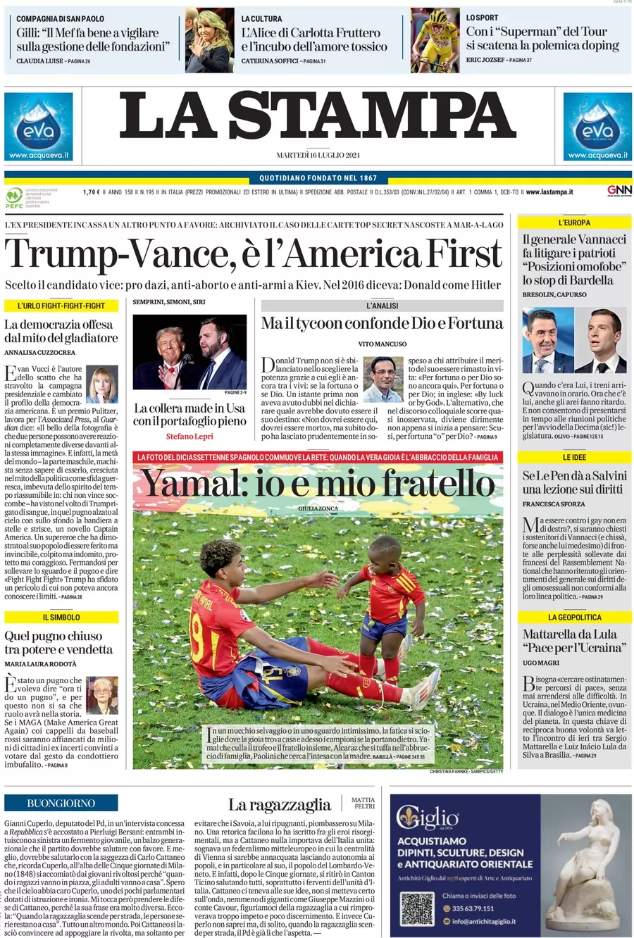 anteprima della prima pagina di la-stampa del 16/07/2024