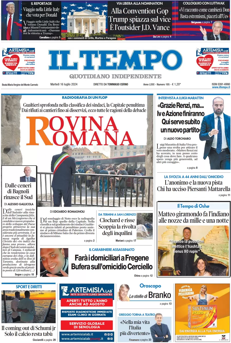 anteprima della prima pagina di il-tempo del 16/07/2024