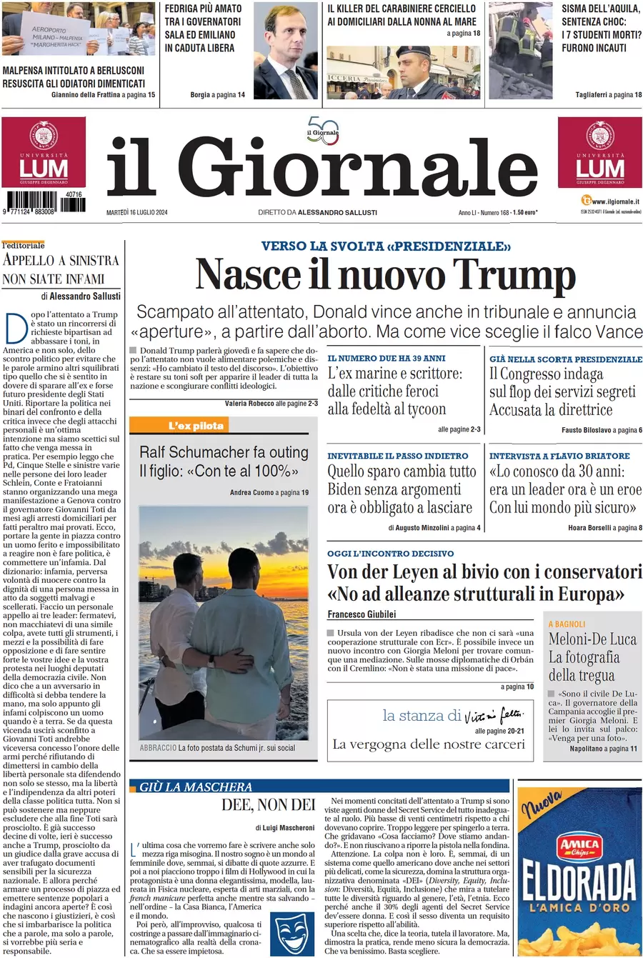 anteprima della prima pagina di il-giornale del 16/07/2024