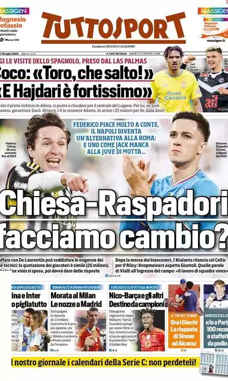 anteprima della prima pagina di tuttosport del 16/07/2024