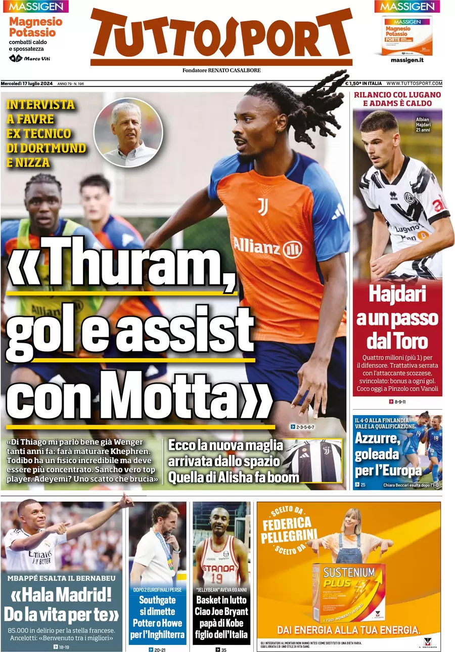 anteprima della prima pagina di tuttosport del 17/07/2024