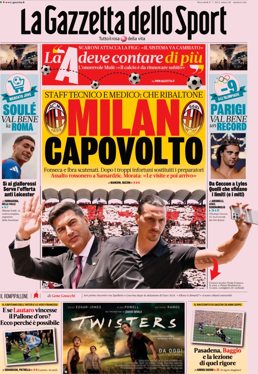 anteprima della prima pagina di la-gazzetta-dello-sport del 17/07/2024