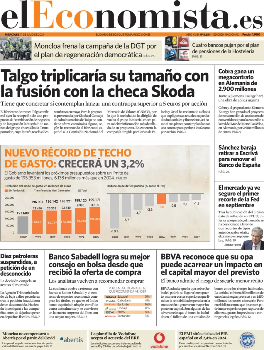 anteprima della prima pagina di el-economista del 17/07/2024