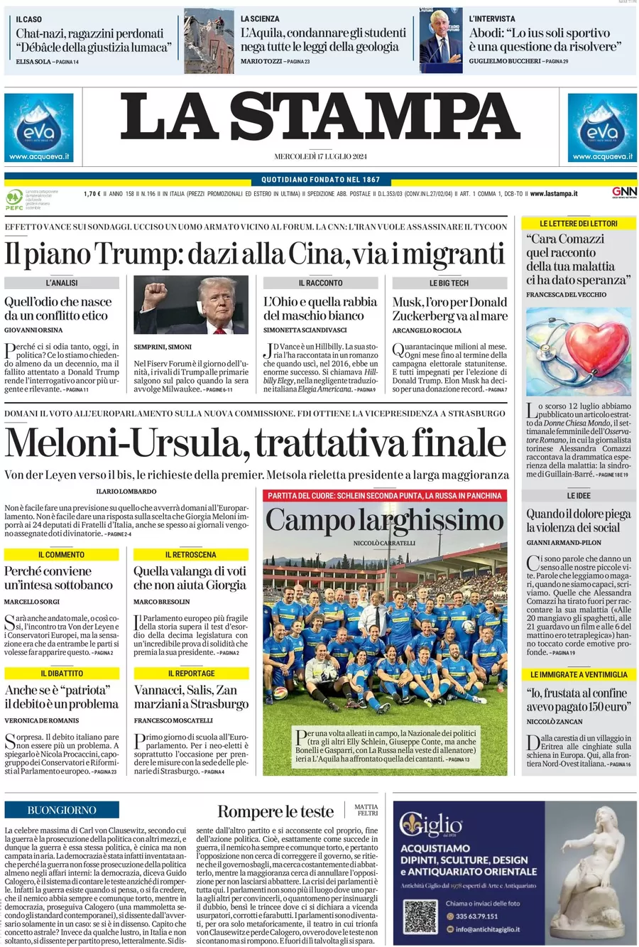 anteprima della prima pagina di la-stampa del 17/07/2024