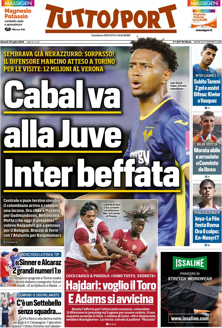 anteprima della prima pagina di tuttosport del 18/07/2024