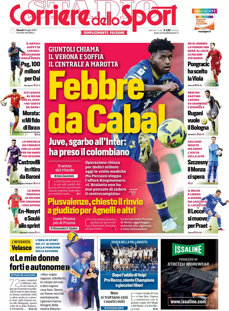 anteprima della prima pagina di corriere-dello-sport del 18/07/2024
