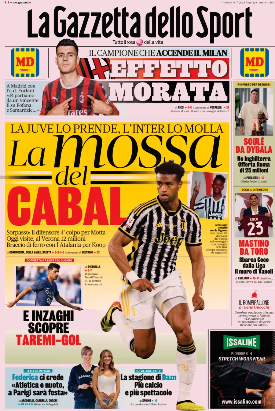 anteprima della prima pagina di la-gazzetta-dello-sport del 18/07/2024