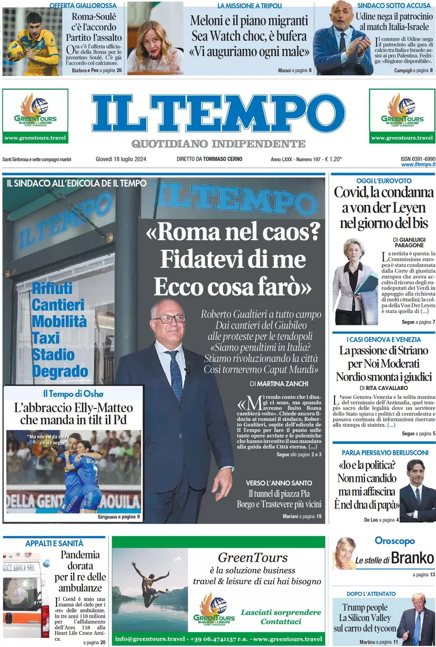 anteprima della prima pagina di il-tempo del 18/07/2024