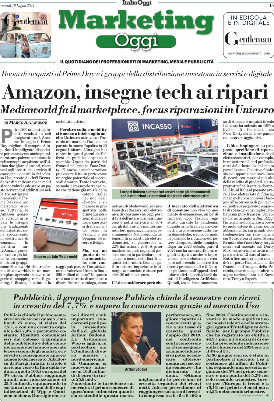 anteprima della prima pagina di marketing-oggi del 19/07/2024