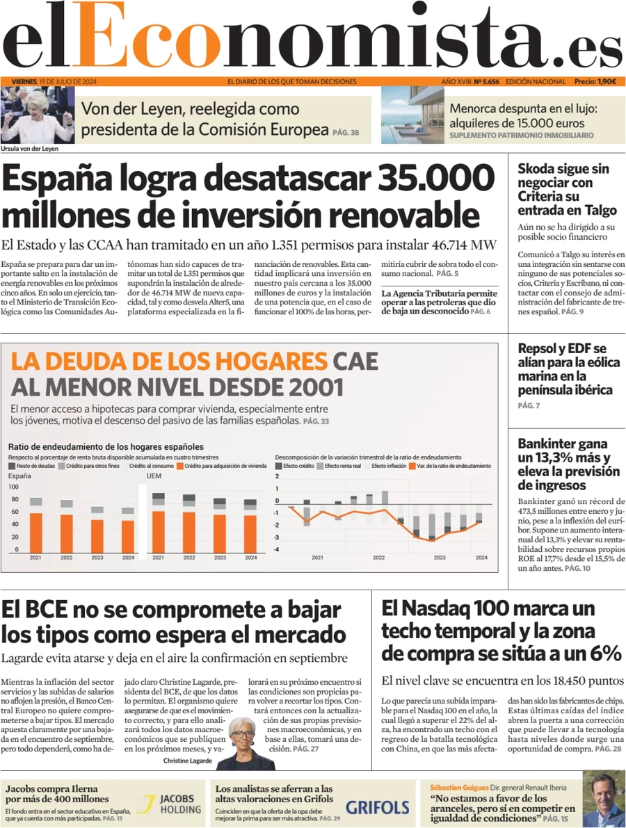 anteprima della prima pagina di el-economista del 19/07/2024