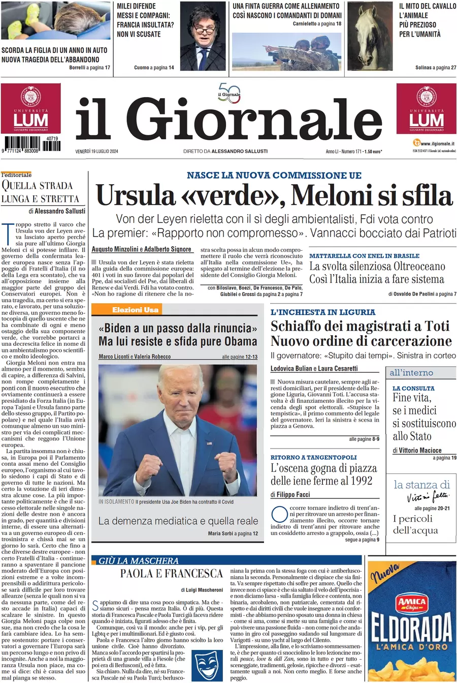 anteprima della prima pagina di il-giornale del 19/07/2024