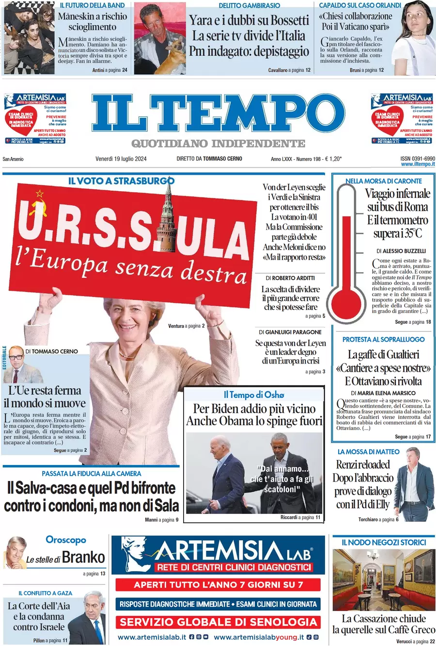 anteprima della prima pagina di il-tempo del 19/07/2024