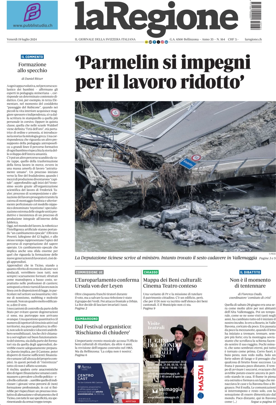 anteprima della prima pagina di la-regione del 19/07/2024