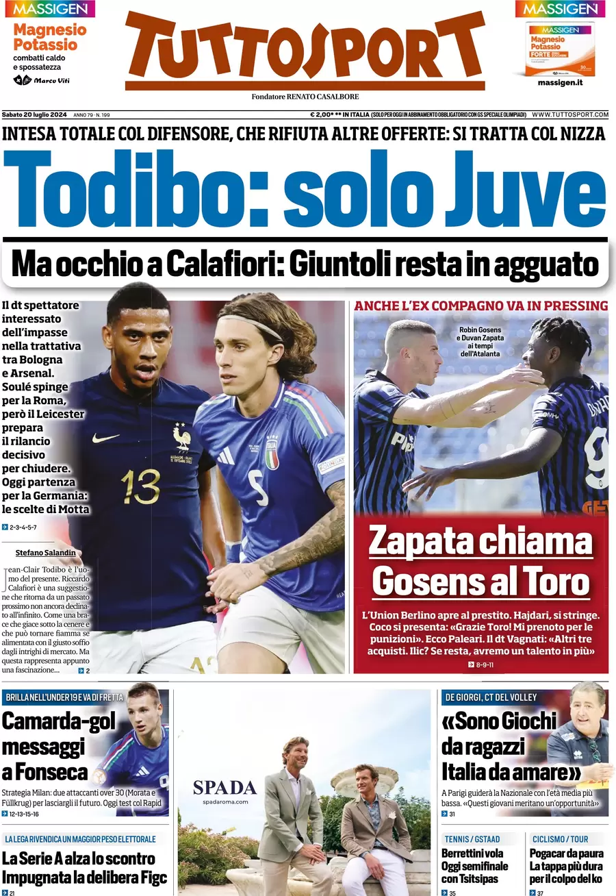 anteprima della prima pagina di tuttosport del 20/07/2024