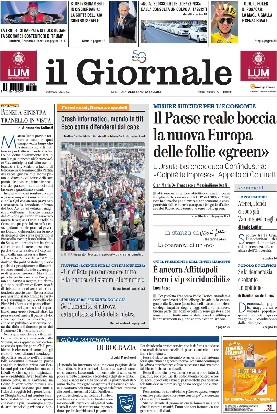 anteprima della prima pagina di il-giornale del 20/07/2024