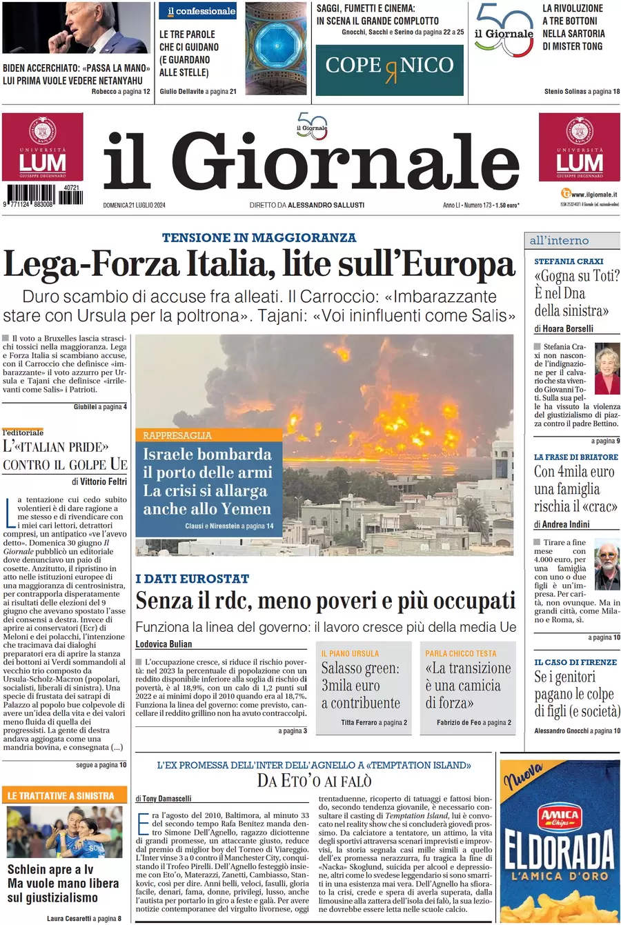 anteprima della prima pagina di il-giornale del 21/07/2024