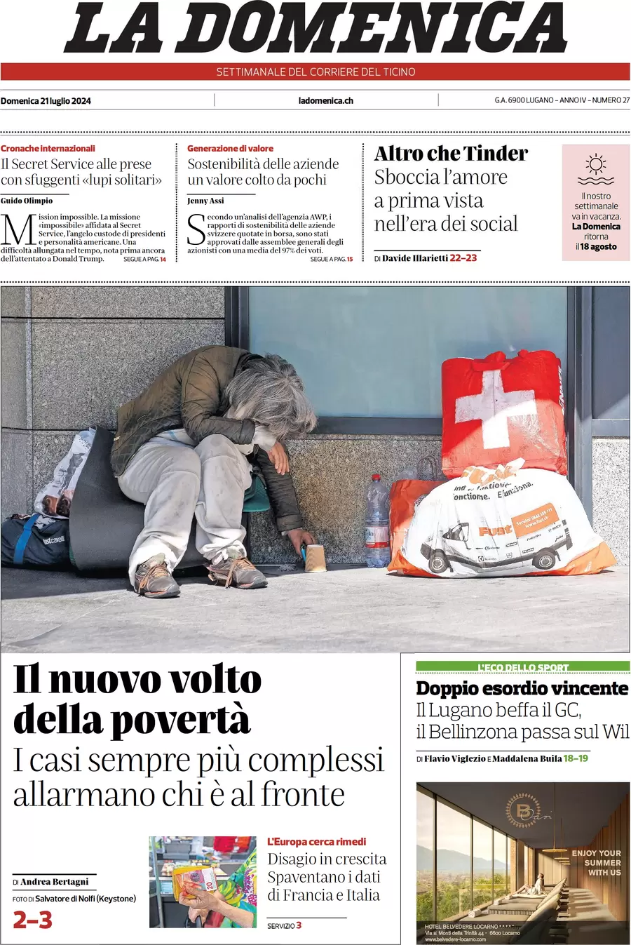 anteprima della prima pagina di corriere-del-ticino del 21/07/2024