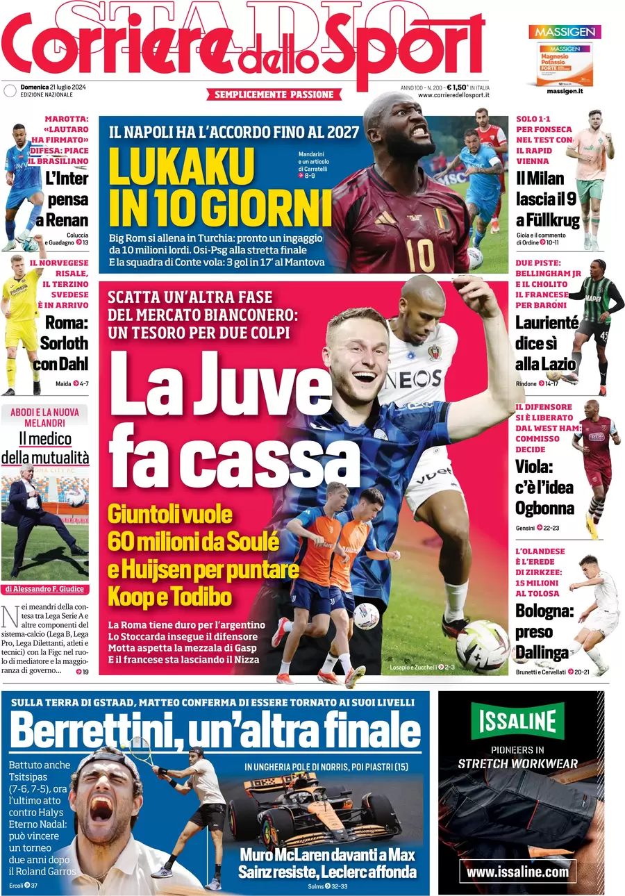 anteprima della prima pagina di corriere-dello-sport del 21/07/2024