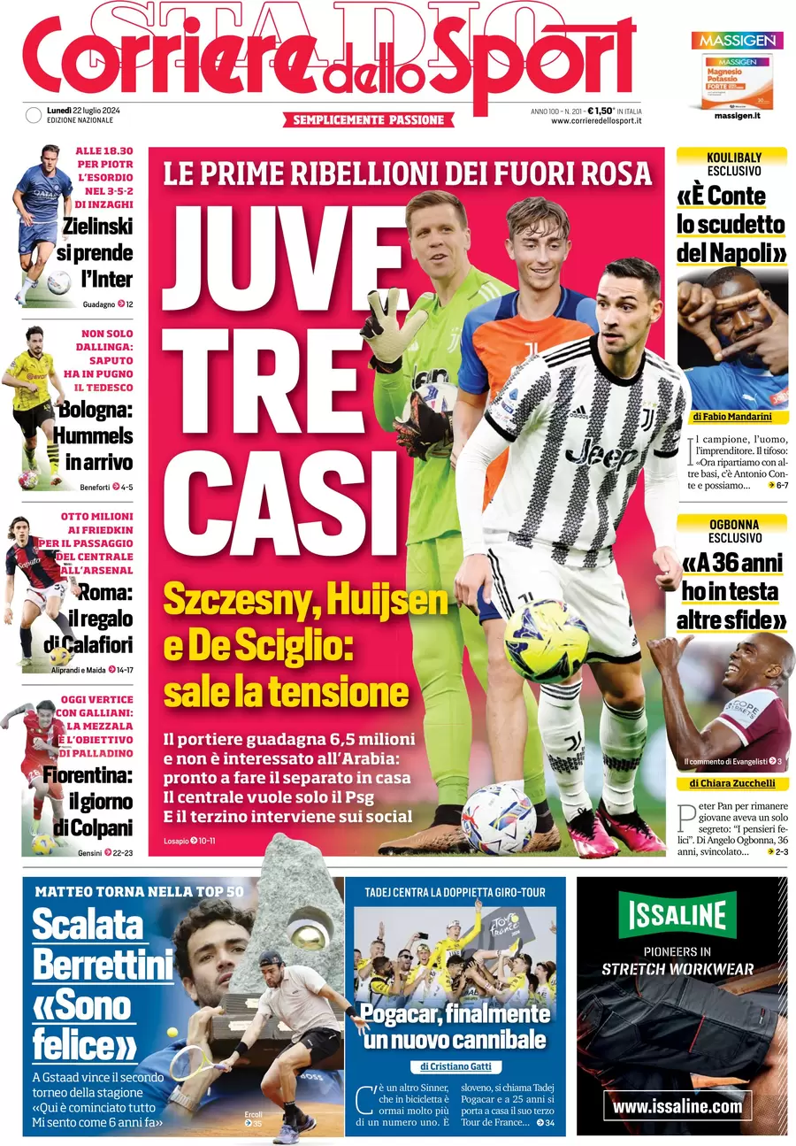 anteprima della prima pagina di corriere-dello-sport del 22/07/2024