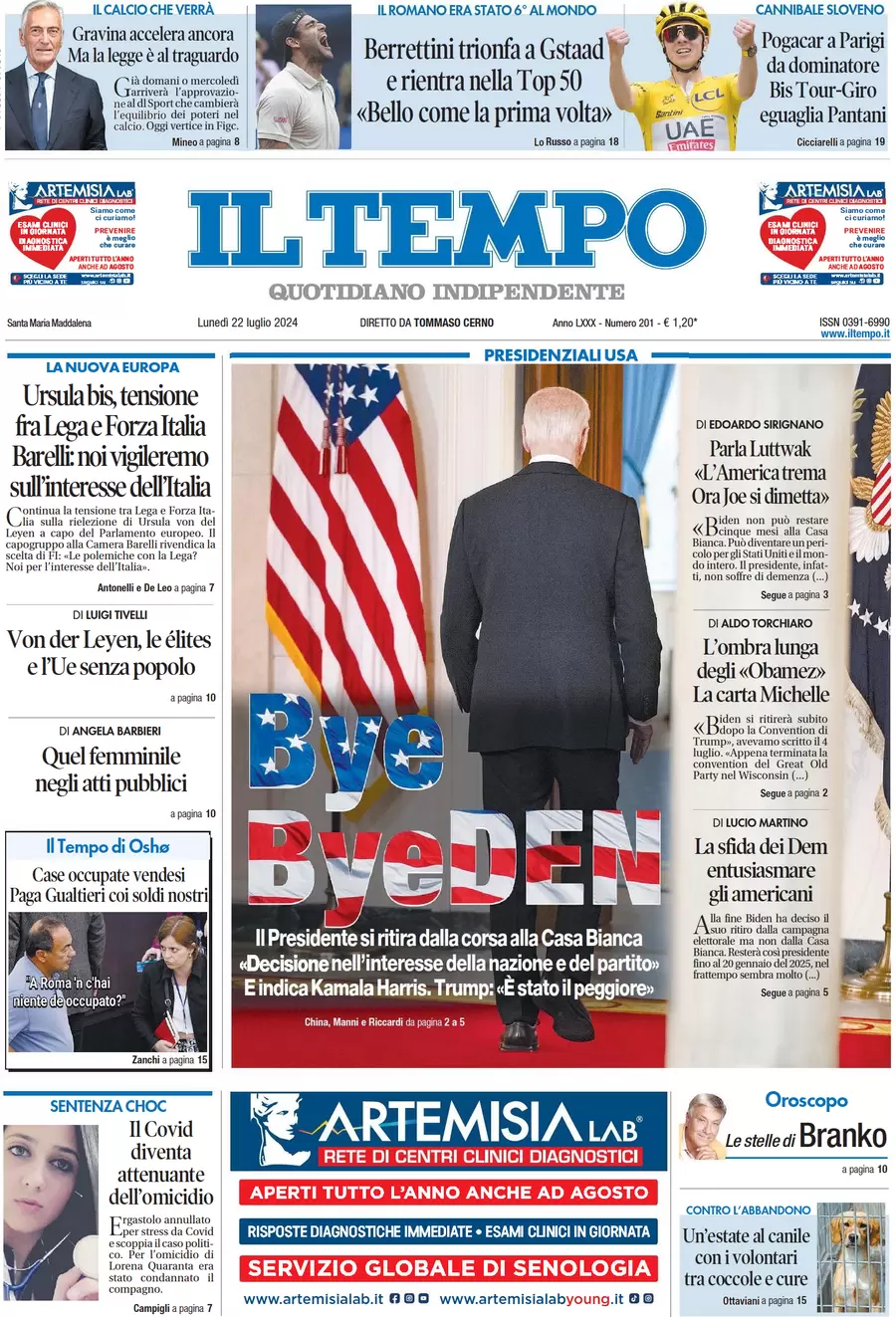 anteprima della prima pagina di il-tempo del 22/07/2024