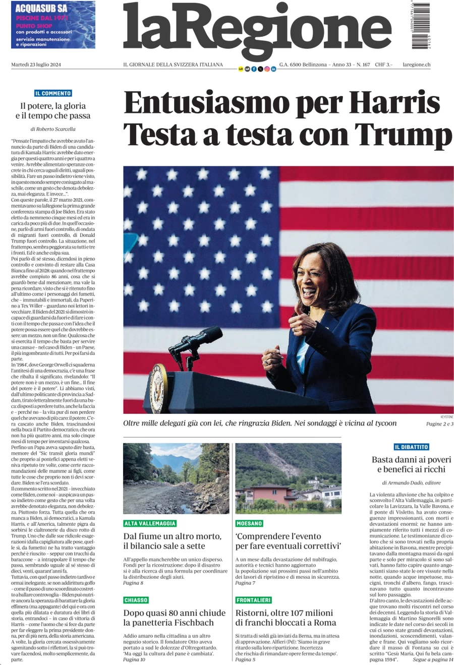 anteprima della prima pagina di la-regione del 23/07/2024