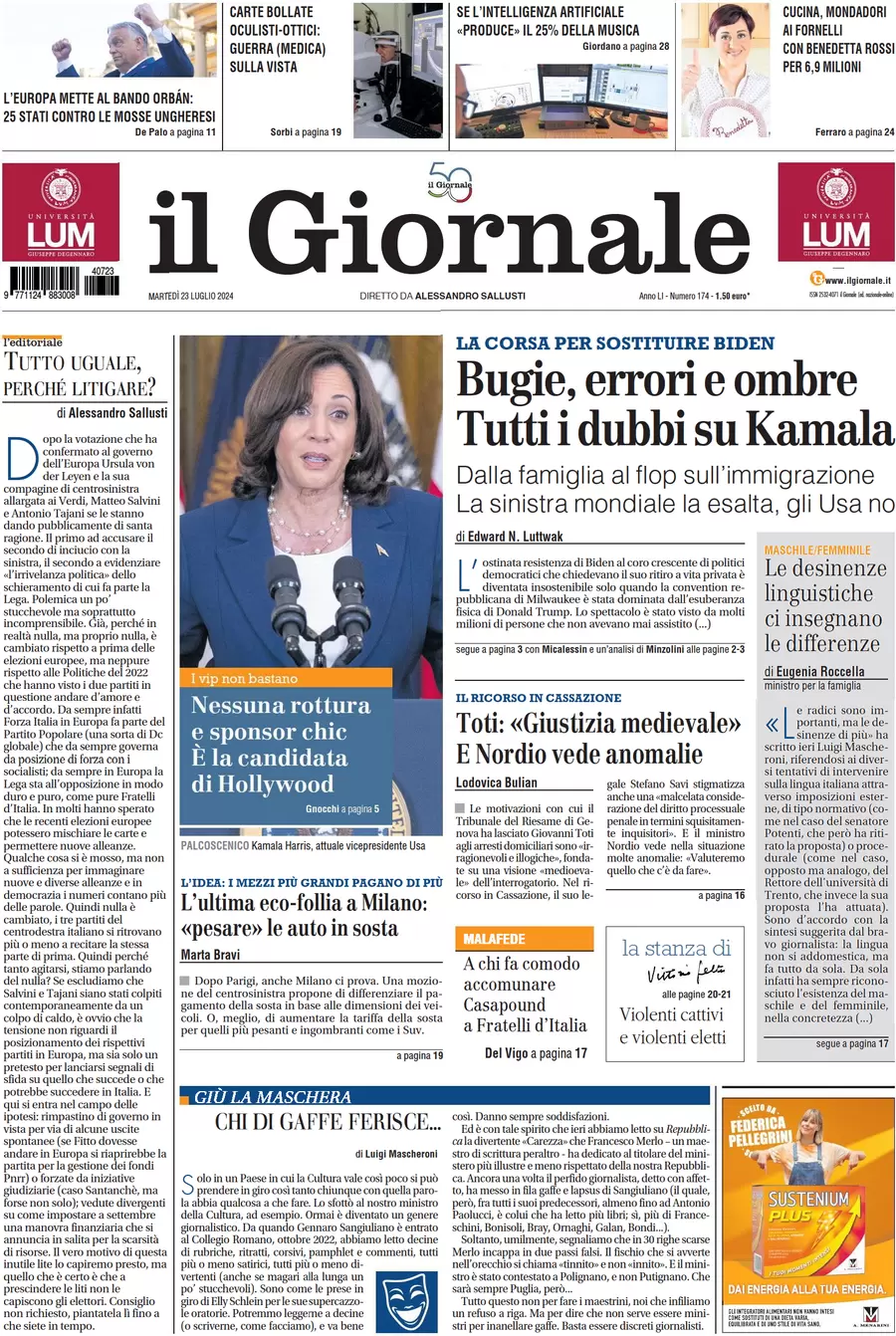 anteprima della prima pagina di il-giornale del 23/07/2024